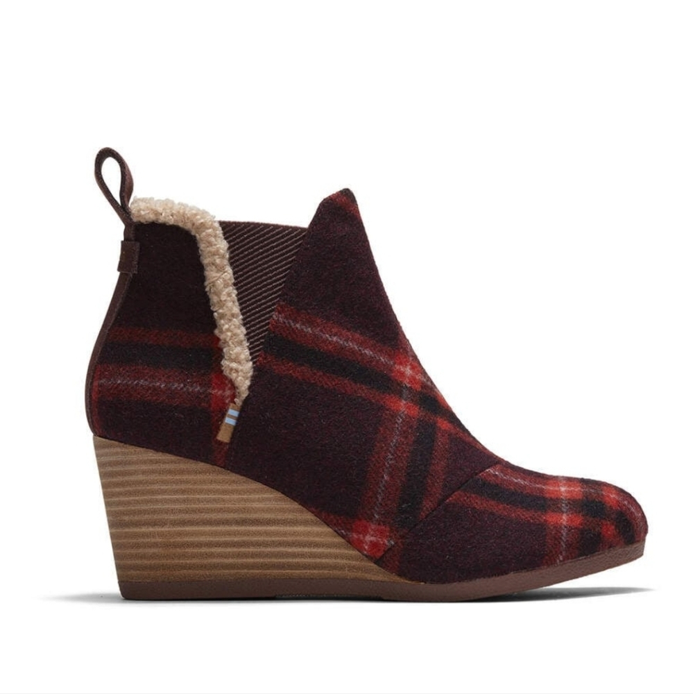 Toms Kelly wedge bootie 9.5 plaid